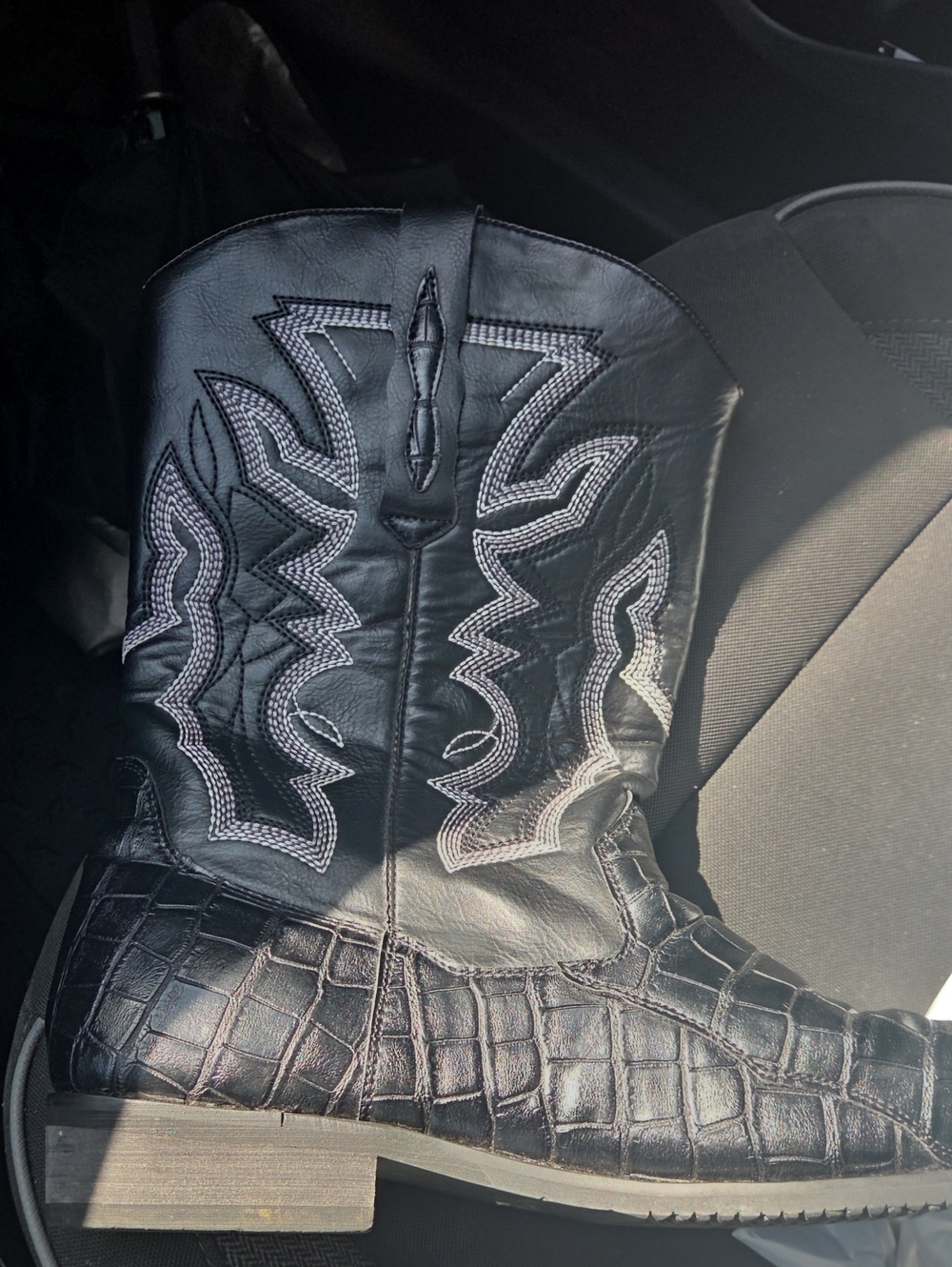 Black Western Croc-Embossed Cowboy Boots
